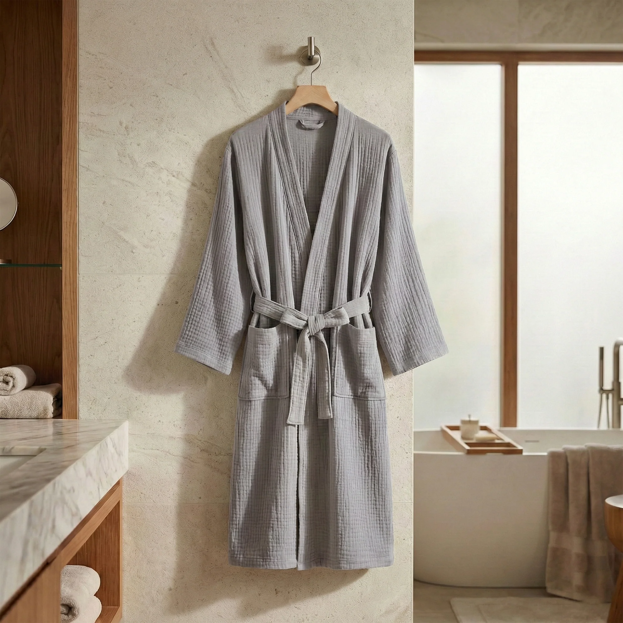 The Four-Seasons Bathrobe - 100% Muslin Cotton - Image 16