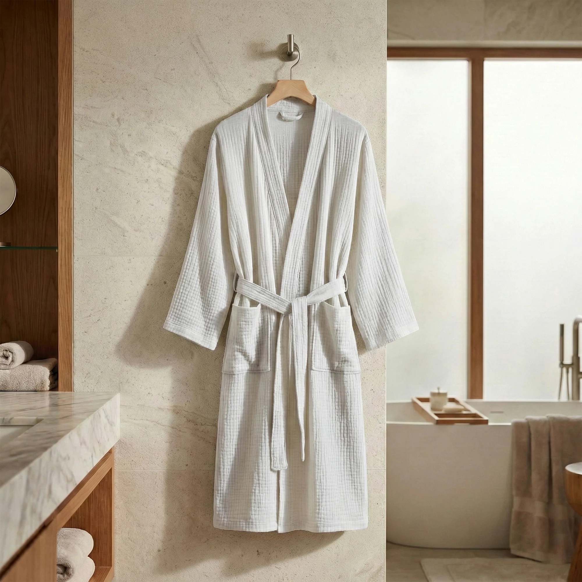 The Four-Seasons Bathrobe - 100% Muslin Cotton - Image 9